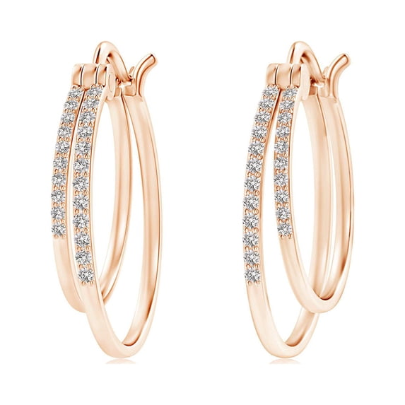 ANGARA Natural Diamond Studded Double Hoop Earrings in 14K Rose Gold for Women (Size-1mm| Color-I-J| Clarity-I1-I2) | April Birthstone, Anniversary, Jewelry Gift for Women | Natural Diamond Earrings