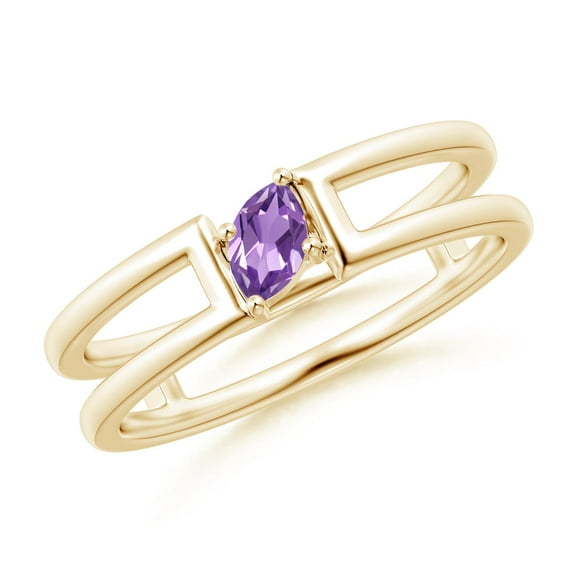 ANGARA Natural Tilted Marquise Amethyst Solitaire Split Shank Ring in 14K Yellow Gold for Women (Size-5x2.5mm) | February Birthstone, Anniversary, Jewelry Gift for Women | Natural Amethyst Ring