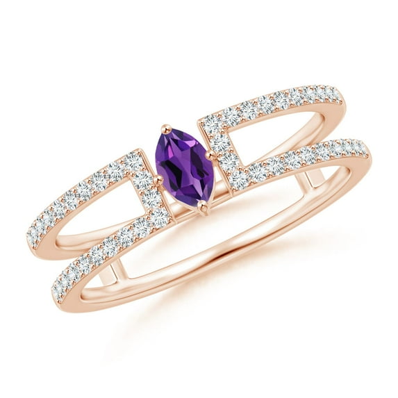 ANGARA Natural Marquise Amethyst Parallel Split Shank Ring with Accents in 14K Rose Gold for Women (Size-5x2.5mm) | February Birthstone, Anniversary, Jewelry Gift for Women | Natural Amethyst Ring