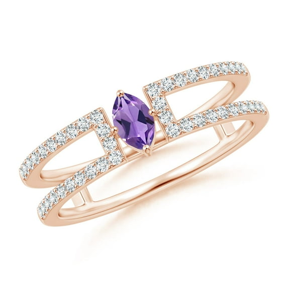 ANGARA Natural 0.13 Ct. Amethyst with Diamond Classic Stackable Ring in 14K Rose Gold for Women (Ring Size: 3)