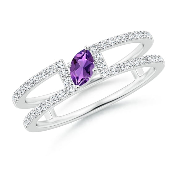 ANGARA Natural Tilted Marquise Amethyst Parallel Split Shank Ring in 14K White Gold for Women (Size-5x2.5mm) | February Birthstone, Anniversary, Jewelry Gift for Women | Natural Amethyst Ring