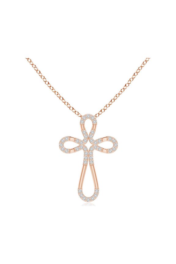 Natural Diamond Loop Cross Pendant in 14K Rose Gold for Women (Size-0.9mm | Color-H | Clarity-SI2) | April Birthstone, Birthday, Anniversary, Jewelry Gift for Women | Natural Diamond Necklace