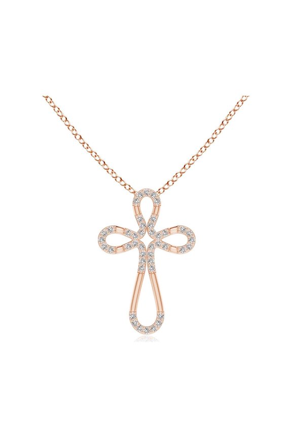 Natural Diamond Loop Cross Pendant in 14K Rose Gold for Women (Size-0.9mm| Color-I-J| Clarity-I1-I2) | April Birthstone, Anniversary, Jewelry Gift for Women | Natural Diamond Necklace