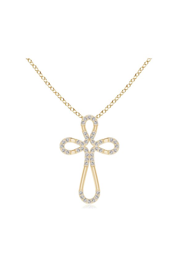 Natural Diamond Loop Cross Pendant in 14K Yellow Gold for Women (Size-0.9mm| Color-I-J| Clarity-I1-I2) | April Birthstone, Anniversary, Jewelry Gift for Women | Natural Diamond Necklace