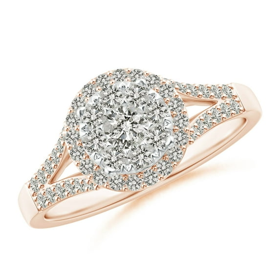 ANGARA Natural Diamond Halo Split Shank Engagement Ring in 14K Rose Gold for Women (Size-3.2mm| Color-K| Clarity-I3) | April Birthstone, Anniversary, Jewelry Gift for Women | Natural Diamond Ring