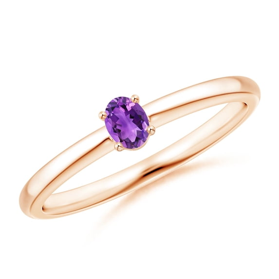 ANGARA Natural Classic Solitaire Oval Amethyst Promise Ring in 14K Rose Gold for Women (Size-4x3mm) | February Birthstone, Birthday, Anniversary, Jewelry Gift for Women | Natural Amethyst Ring
