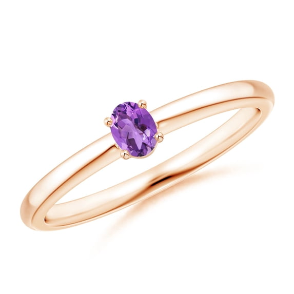 ANGARA Natural Classic Solitaire Oval Amethyst Promise Ring in 14K Rose Gold for Women (Size-4x3mm) | February Birthstone, Birthday, Anniversary, Jewelry Gift for Women | Natural Amethyst Ring