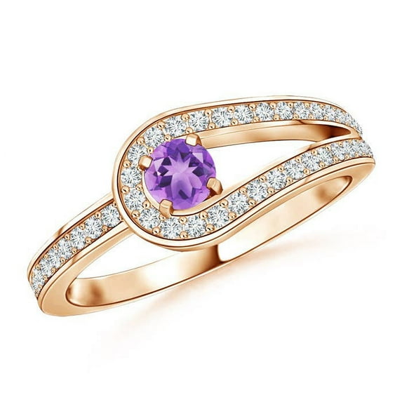 ANGARA Natural Solitaire Amethyst Knot Promise Ring with Diamond in 14K Rose Gold for Women (Size-3.2mm) | February Birthstone, Birthday, Anniversary, Jewelry Gift for Women | Natural Amethyst Ring