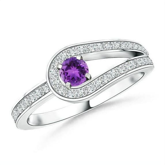ANGARA Natural Solitaire Amethyst Knot Promise Ring with Diamond in 14K White Gold for Women (Size-3.2mm) | February Birthstone, Birthday, Anniversary, Jewelry Gift for Women | Natural Amethyst Ring