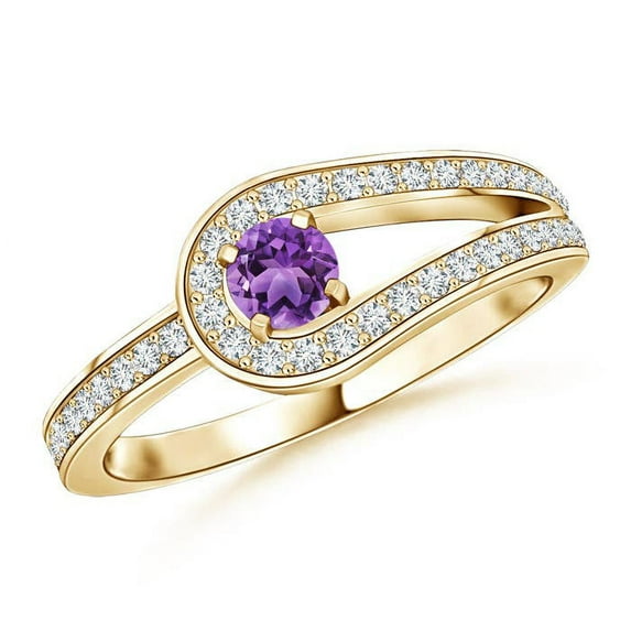 ANGARA Natural Solitaire Amethyst Knot Promise Ring with Diamond in 14K Yellow Gold for Women (Size-3.2mm) | February Birthstone, Birthday, Anniversary, Jewelry Gift for Women | Natural Amethyst Ring