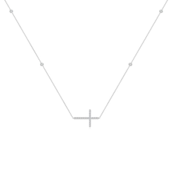 ANGARA Natural 0.14 Ct. Diamond Cross Pendant Necklace in 14K White Gold for Women with 18 Inch Chain