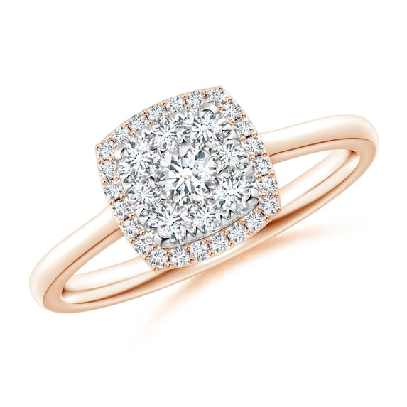 ANGARA Natural 0.14 Ct. Diamond Halo Ring in 14K Rose Gold for Women (Ring Size: 11.5)