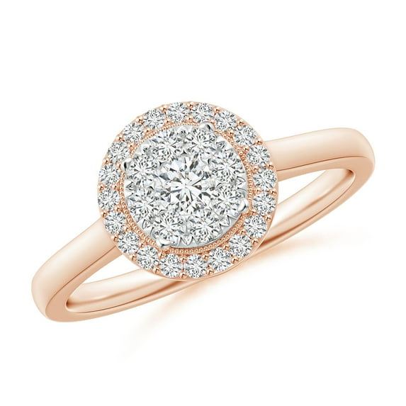 ANGARA Natural 0.14 Ct. Diamond Halo Ring in 14K Rose Gold for Women (Ring Size: 3)