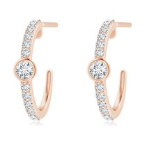 ANGARA Natural Bezel-Set Diamond Hoop Earrings in 14K Rose Gold for Women (Size-2.5mm| Color-G| Clarity-VS2) | April Birthstone, Anniversary, Jewelry Gift for Women | Natural Diamond Earrings