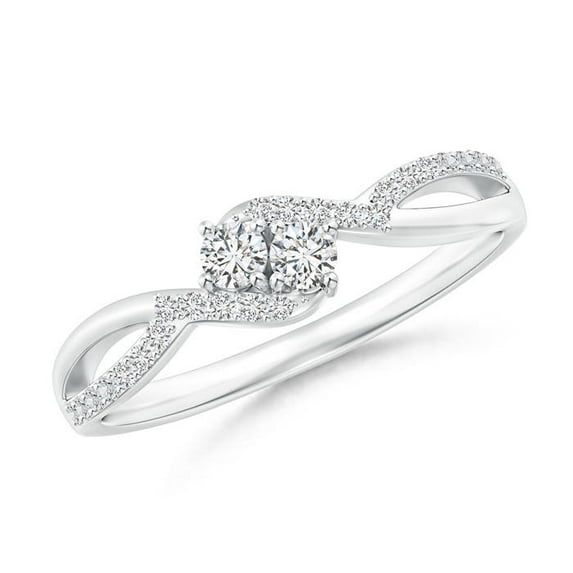 ANGARA Natural Two Stone Diamond Split Shank Bypass Ring in 14K White Gold for Women (Size-2.5mm| Color-H| Clarity-SI2) | April Birthstone, Anniversary, Jewelry Gift for Women | Natural Diamond Ring