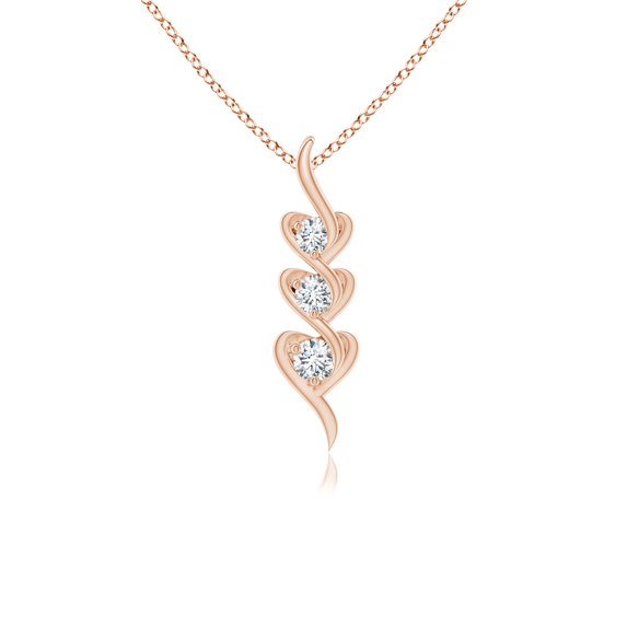 ANGARA Natural Three Stone Diamond Heart Pendant in 14K Rose Gold for Women (Size-3.3mm| Color-G| Clarity-VS2) | April Birthstone, Anniversary, Jewelry Gift for Women | Natural Diamond Necklace