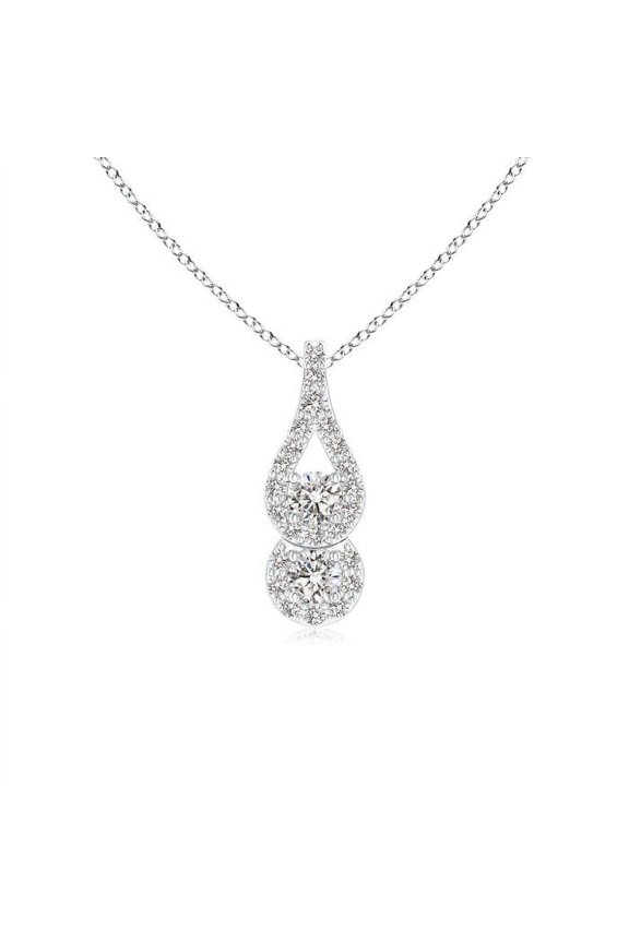 Natural 2 Stone Diamond Drop Pendant in 14K White Gold for Women (Size-2.5mm| Color-I-J| Clarity-I1-I2) | April Birthstone, Anniversary, Jewelry Gift for Women | Natural Diamond Necklace