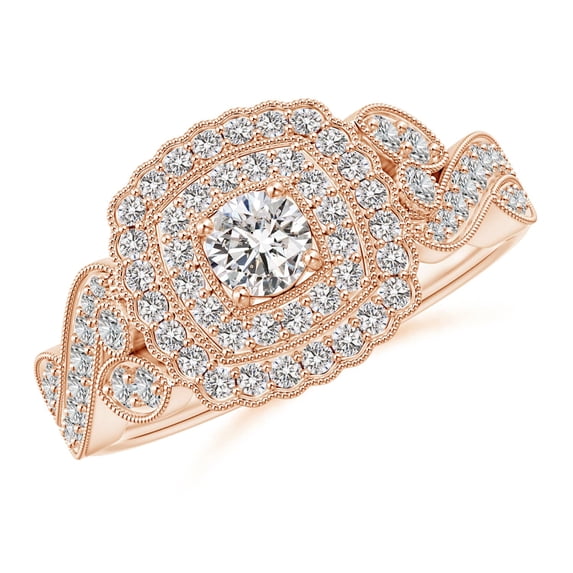ANGARA Natural 0.15 Ct. Diamond Halo Engagement Ring in 14K Rose Gold for Women (Ring Size: 12)
