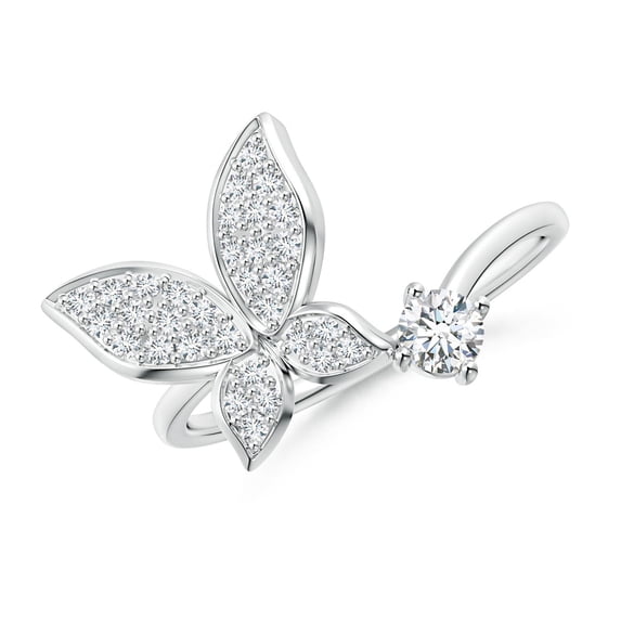 ANGARA Natural Diamond Butterfly Bypass Ring in 14K White Gold for Women (Size-3.5mm | Color-G | Clarity-VS2) | April Birthstone, Birthday, Anniversary, Jewelry Gift for Women | Natural Diamond Ring