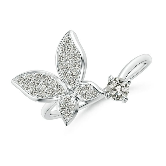 ANGARA Natural Diamond Butterfly Bypass Ring in 14K White Gold for Women (Size-3.5mm | Color-K | Clarity-I3) | April Birthstone, Birthday, Anniversary, Jewelry Gift for Women | Natural Diamond Ring