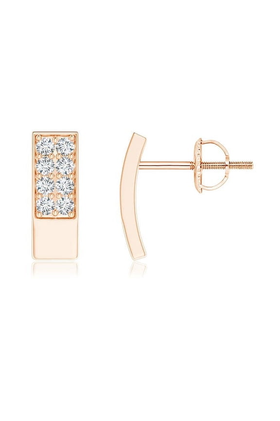 Natural Pave-Set Diamond Curved Bar Earrings in 14K Rose Gold for Women (Size-1.3mm| Color-G| Clarity-VS2) | April Birthstone, Anniversary, Jewelry Gift for Women | Natural Diamond Earrings