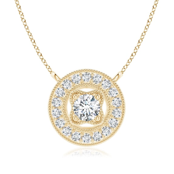 ANGARA Natural 0.16 Ct. Diamond Halo Pendant Necklace in 14K Yellow Gold for Women with 18 Inch Chain