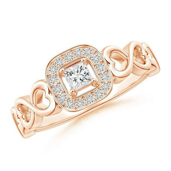 ANGARA Natural Diamond Cushion Promise Ring with Infinity Heart-Motifs in 14K Rose Gold for Women (Size-3mm| Color-H| Clarity-SI2) | Anniversary, Jewelry Gift for Women | Natural Diamond Ring