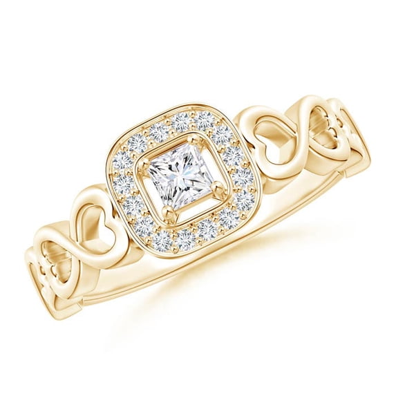 ANGARA Natural Diamond Cushion Promise Ring with Infinity Heart-Motifs in 14K Yellow Gold for Women (Size-3mm| Color-G| Clarity-VS2) | Anniversary, Jewelry Gift for Women | Natural Diamond Ring