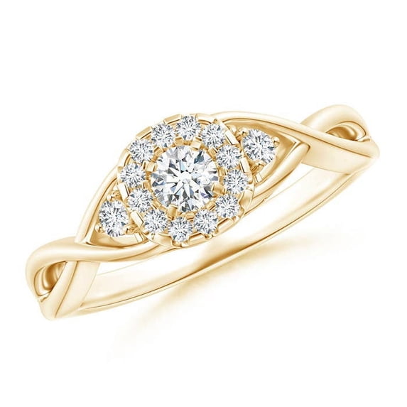 ANGARA Natural Halo Diamond Infinity Promise Ring in 14K Yellow Gold for Women (Size-3.5mm| Color-G| Clarity-VS2) | April Birthstone, Anniversary, Jewelry Gift for Women | Natural Diamond Ring