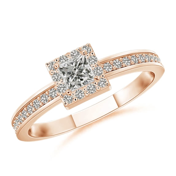 ANGARA Natural 0.16 Ct. Diamond Halo Ring in 14K Rose Gold for Women (Ring Size: 11.5)