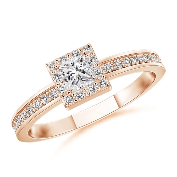 ANGARA Natural 0.16 Ct. Diamond Halo Ring in 14K Rose Gold for Women (Ring Size: 3)