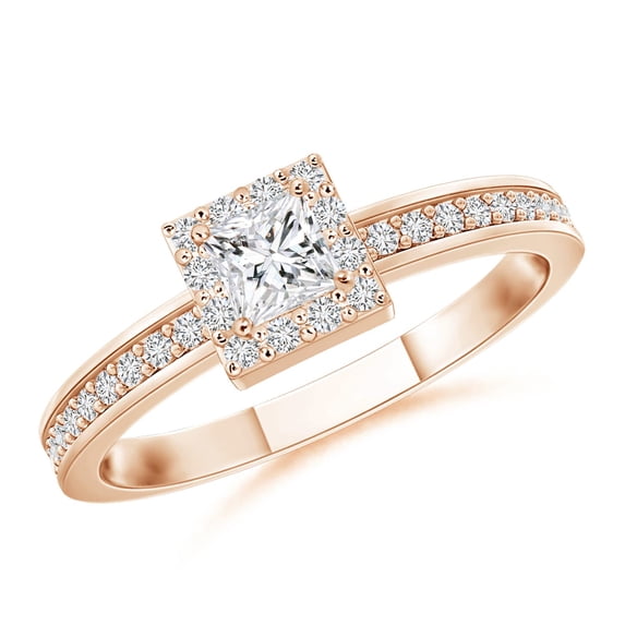 ANGARA Natural Princess-Cut Diamond Halo Stackable Ring in 14K Rose Gold for Women (Size-3mm| Color-H| Clarity-SI2) | April Birthstone, Anniversary, Jewelry Gift for Women | Natural Diamond Ring