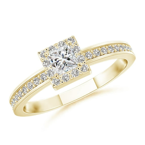 ANGARA Natural Diamond Halo Stackable Ring in 14K Yellow Gold for Women (Size-3mm| Color-I-J| Clarity-I1-I2) | April Birthstone, Anniversary, Jewelry Gift for Women | Natural Diamond Ring