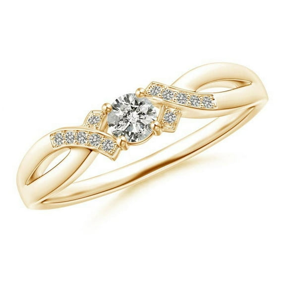 ANGARA Natural Diamond Criss-Cross Engagement Ring in 14K Yellow Gold for Women (Size-3.5mm| Color-K| Clarity-I3) | April Birthstone, Anniversary, Jewelry Gift for Women | Natural Diamond Ring