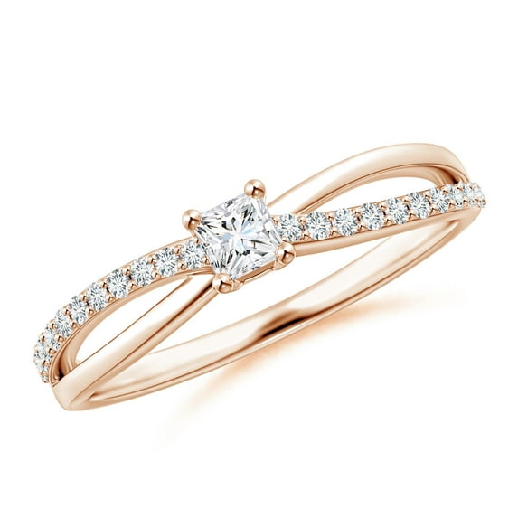 ANGARA Natural Prong Set Princess-Cut Diamond Promise Ring in 14K Rose Gold for Women (Size-3mm| Color-G| Clarity-VS2) | April Birthstone, Anniversary, Jewelry Gift for Women | Natural Diamond Ring