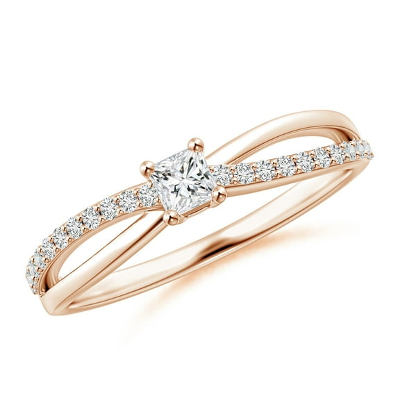 ANGARA Natural Prong Set Princess-Cut Diamond Promise Ring in 14K Rose Gold for Women (Size-3mm| Color-H| Clarity-SI2) | April Birthstone, Anniversary, Jewelry Gift for Women | Natural Diamond Ring