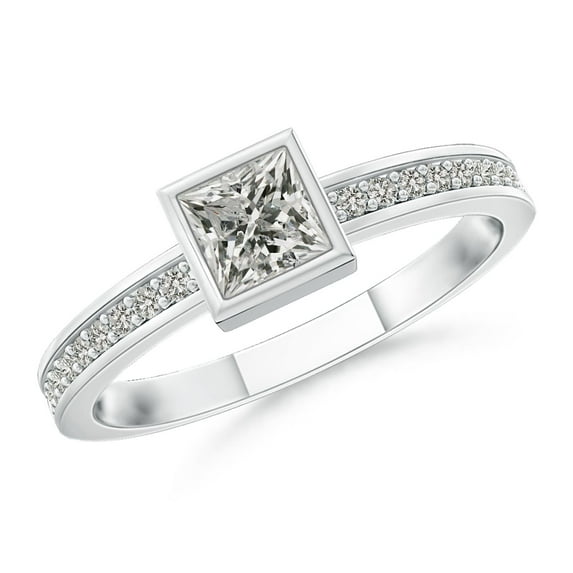 ANGARA Natural Princess Diamond Stackable Promise Ring in 14K White Gold for Women (Size-3mm| Color-K| Clarity-I3) | April Birthstone, Anniversary, Jewelry Gift for Women | Natural Diamond Ring
