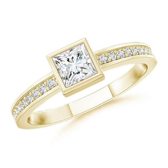 ANGARA Natural Princess Diamond Stackable Promise Ring in 14K Yellow Gold for Women (Size-3mm| Color-G| Clarity-VS2) | April Birthstone, Anniversary, Jewelry Gift for Women | Natural Diamond Ring