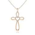 thumbnail image 1 of ANGARA Natural Diamond Heart Open Cross Pendant in 14K Rose Gold for Women (Size-1.4mm| Color-I-J| Clarity-I1-I2) | April Birthstone, Anniversary, Jewelry Gift for Women | Natural Diamond Necklace, 1 of 7