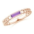 thumbnail image 1 of ANGARA Natural Bezel-Set Baguette Amethyst Solitaire Curb Link Ring in 14K Rose Gold for Women (Size-6x2mm) | February Birthstone, Anniversary, Jewelry Gift for Women | Natural Amethyst Ring, 1 of 8