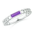 thumbnail image 1 of ANGARA Natural Bezel-Set Baguette Amethyst Solitaire Curb Link Ring in 14K White Gold for Women (Size-6x2mm) | February Birthstone, Anniversary, Jewelry Gift for Women | Natural Amethyst Ring, 1 of 8