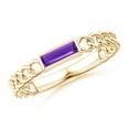 thumbnail image 1 of ANGARA Natural Bezel-Set Baguette Amethyst Solitaire Curb Link Ring in 14K Yellow Gold for Women (Size-6x2mm) | February Birthstone, Anniversary, Jewelry Gift for Women | Natural Amethyst Ring, 1 of 9