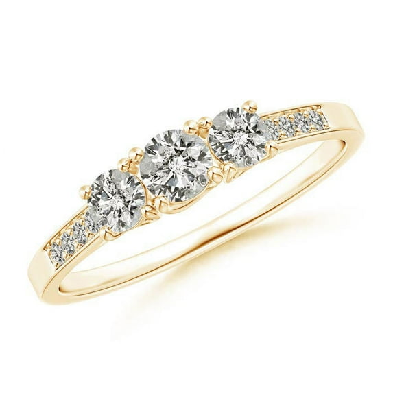 ANGARA Natural Diamond Trellis 3 Stone Engagement Ring in 14K Yellow Gold for Women (Size-3.7mm| Color-K| Clarity-I3) | April Birthstone, Anniversary, Jewelry Gift for Women | Natural Diamond Ring