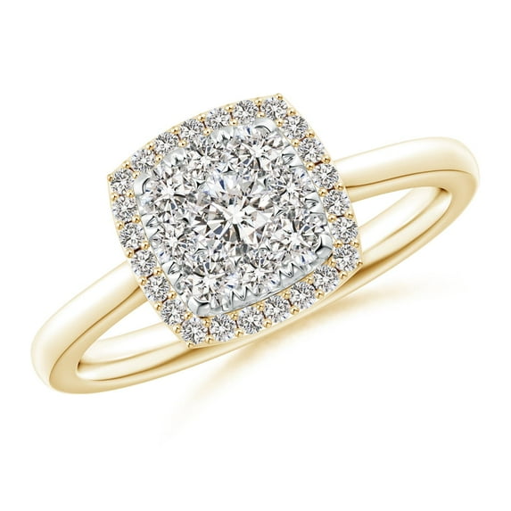 ANGARA Natural Cushion Composite Diamond Halo Ring in 14K Yellow Gold for Women (Size-3.6mm| Color-I-J| Clarity-I1-I2) | April Birthstone, Anniversary, Jewelry Gift for Women | Natural Diamond Ring