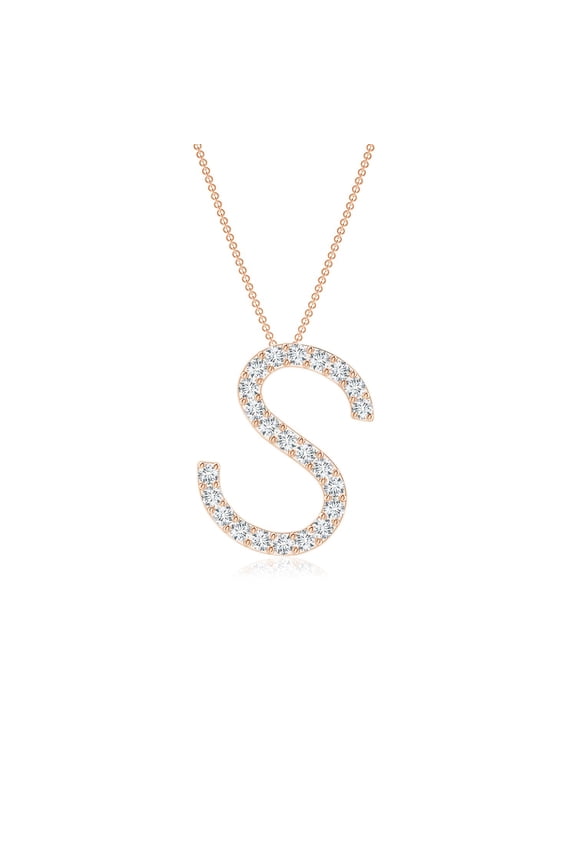 Natural 0.18 Ct. Diamond Initials Pendant Necklace in 14K Rose Gold for Women with 18 Inch Chain