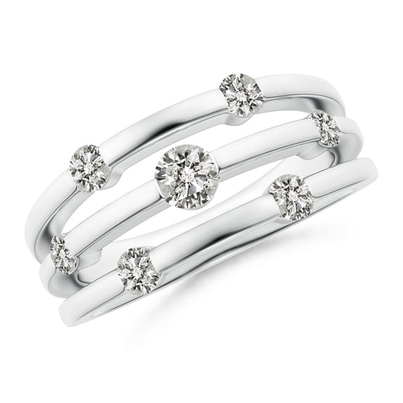 ANGARA Natural Triple Row Dotted Diamond Orbit Ring in 14K White Gold for Women (Size-3.7mm| Color-K| Clarity-I3) | April Birthstone, Anniversary, Jewelry Gift for Women | Natural Diamond Ring