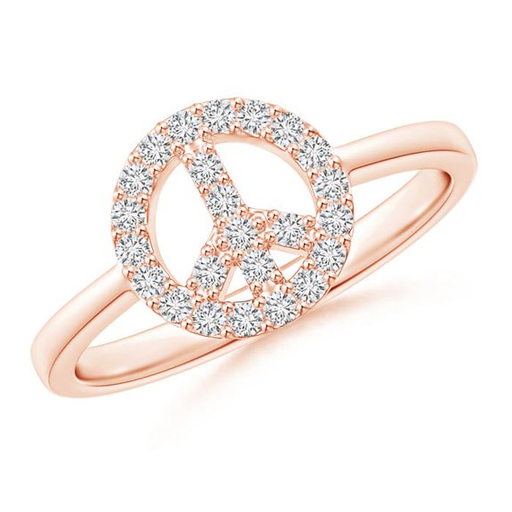 ANGARA Natural Tapered-Shank Diamond Peace Sign Ring in 14K Rose Gold for Women (Size-1.25mm| Color-H| Clarity-SI2) | April Birthstone, Anniversary, Jewelry Gift for Women | Natural Diamond Ring