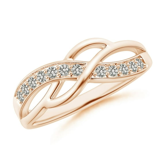 ANGARA Natural Pave Set Diamond Multi-Row Crossover Band in 14K Rose Gold for Women (Size-1.55mm| Color-K| Clarity-I3) | April Birthstone, Anniversary, Jewelry Gift for Women | Natural Diamond Ring