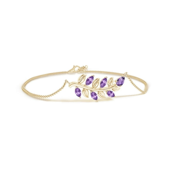 ANGARA Natural Pear and Marquise Amethyst Olive Branch Bracelet in 14K Yellow Gold for Women (Size-5x3mm) | February Birthstone, Anniversary, Jewelry Gift for Women | Natural Amethyst Bracelet