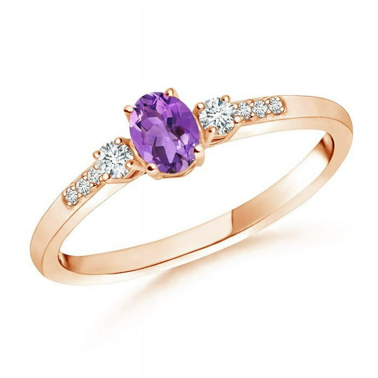 ANGARA Natural 0.2 Ct. Amethyst with Diamond Classic Ring in 14K